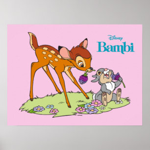 Poster Bambi & Thumper Manger Des Fleurs De Cloches