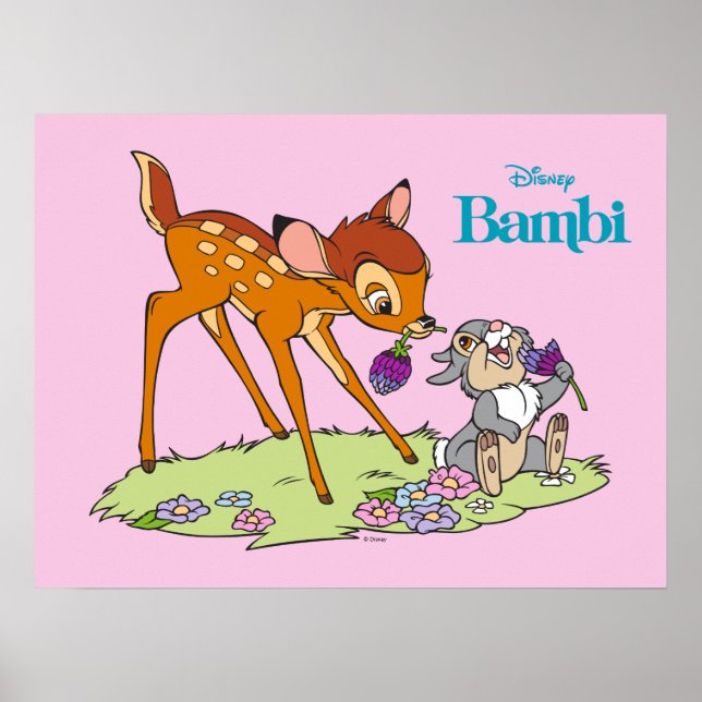 Poster Bambi & Thumper Manger Fleurs de trèfle (Devant)