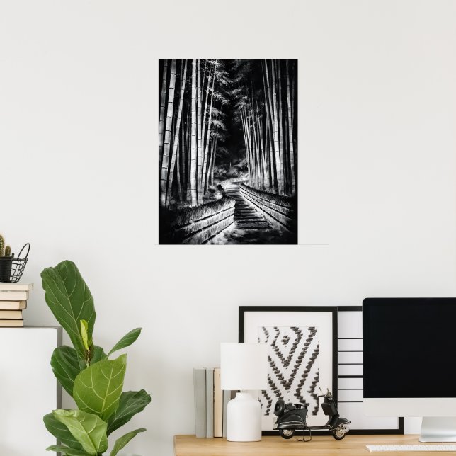 Poster Bamboo Path at Night – Yin | Japanese Zen Wall Art (Bureau à domicile)