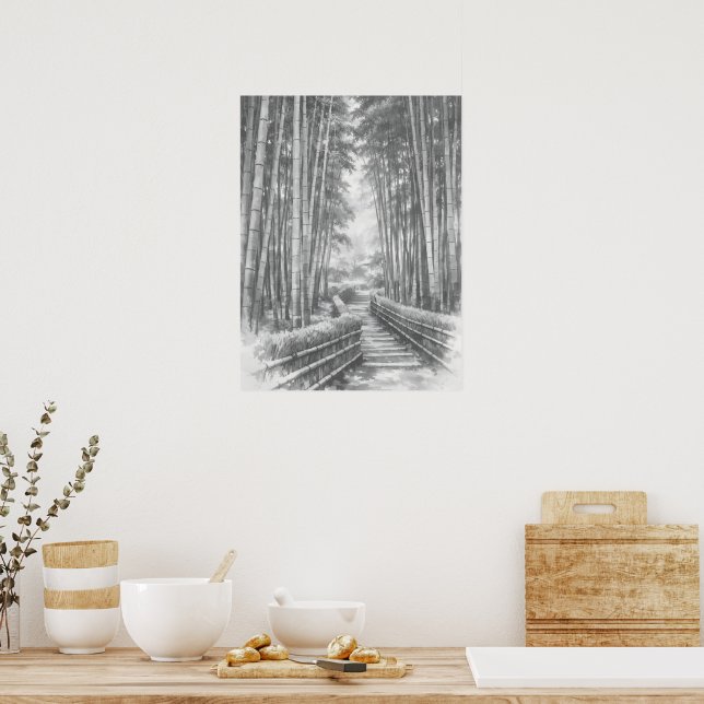 Poster Bamboo Path in Light -Yang | Japanese Zen Wall Art (Cuisine)