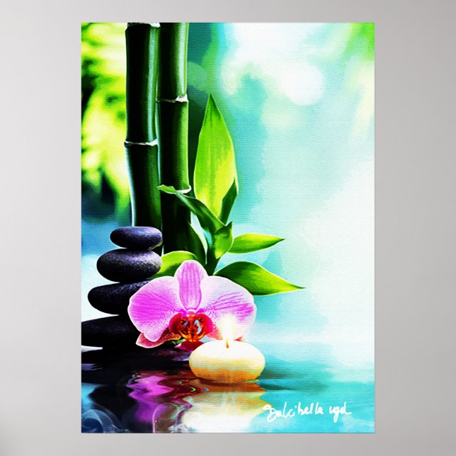 Poster Bambou et orchidée (Devant)
