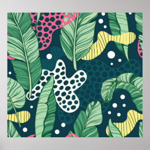 Poster Banana feuilles abstraits, couleurs tendance