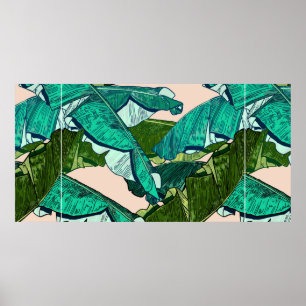 Poster Banana Feuilles tropicaux sans couture Motif