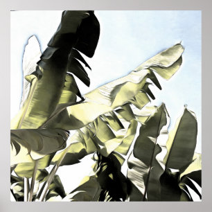 Poster Banane tropicale Feuilles Pastel Illustration coul