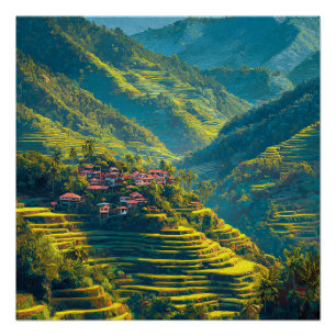 Poster Banaue Philippines Village Local Isolé Vintage