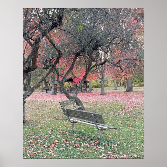 Poster Banc de parc à l'affiche d'automne (Devant)