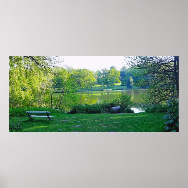 Poster Banc de parc romantique au lac Awesome (Devant)