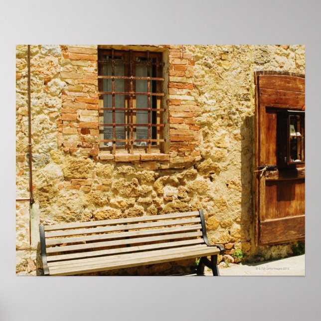 Poster Banc vide devant un mur, Monteriggioni, (Devant)