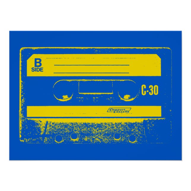 Poster Bande de cassette bleu et jaune rétro (Devant)