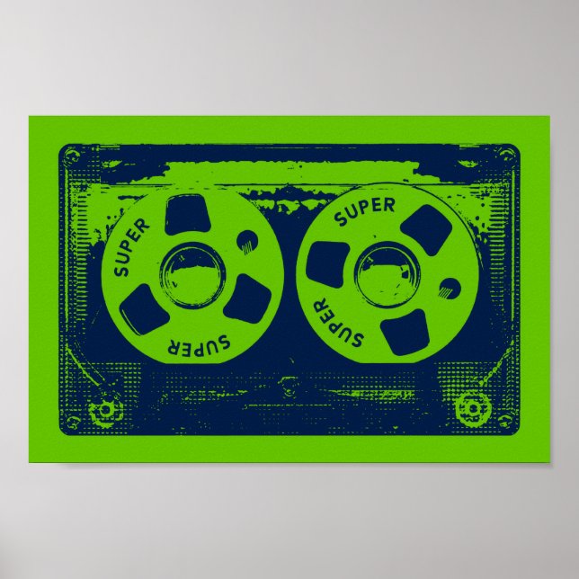 Poster Bande de cassette verte et bleue (Devant)