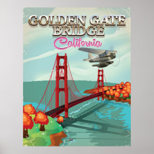 Poster Bande dessinée de voyage de golden gate bridge la