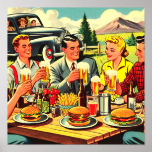 Poster Bande dessinée Picnic Retro