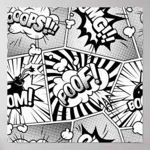 Poster Bande dessinée Pop Art noir et blanc
