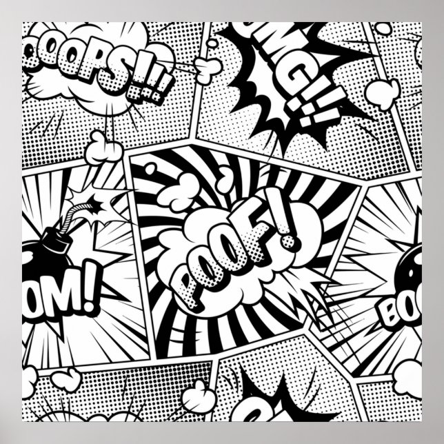 Poster Bande dessinée Pop Art noir et blanc (Devant)