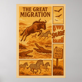Poster Bande dessinée vintage de safari – La Grande Migra