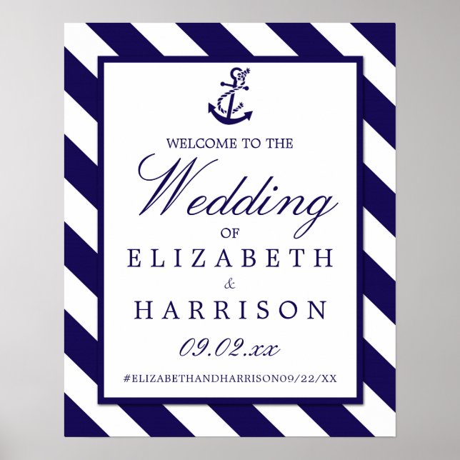 Poster Bande marine et Ancre bleu Mariage Bienvenue (Devant)