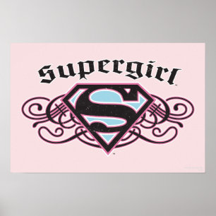 Poster Bandes à épingles supergirl noir et rose