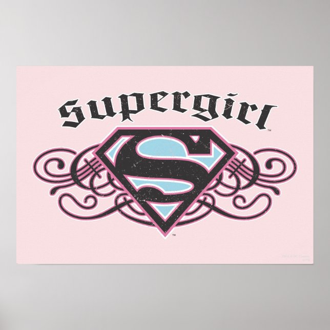 Poster Bandes à épingles supergirl noir et rose (Devant)