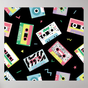 Poster Bandes audio rétro, style motif des années 80.