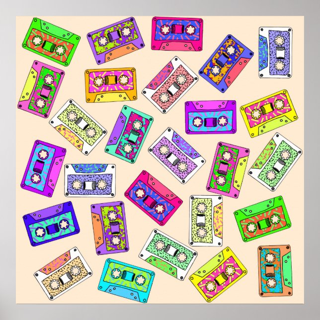 Poster Bandes de cassettes à motifs néon des années 90 ré (Devant)