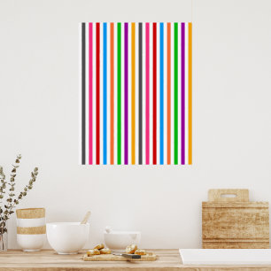Poster Bandes de lignes arc-en-ciel colorées - Blanc 