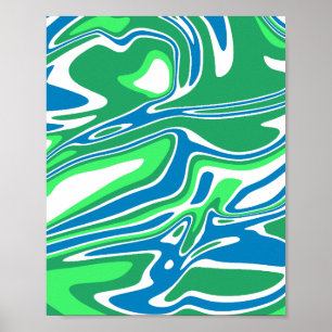 Poster Bandes de marbre vert et bleu fluides