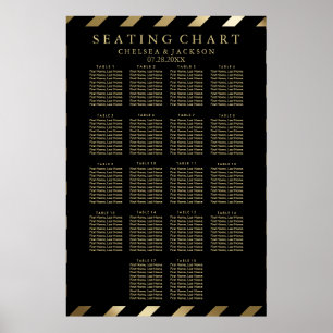 Poster Bandes diagonales noir et or - 18 Places