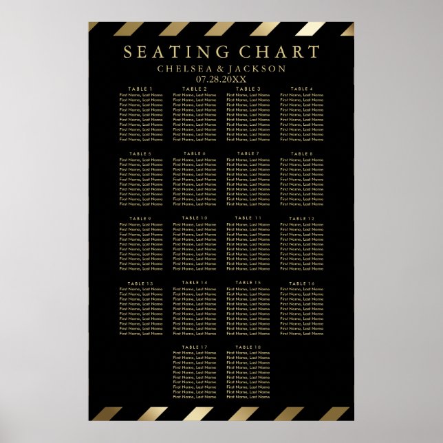 Poster Bandes diagonales noir et or - 18 Places (Devant)