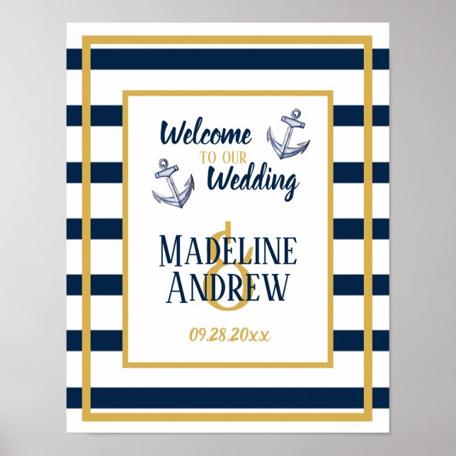 Poster Bandes nautiques et Ancre Mariage personnalisé (Devant)