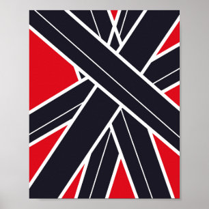 Poster Bandes noires rayonnantes sur fond rouge clair