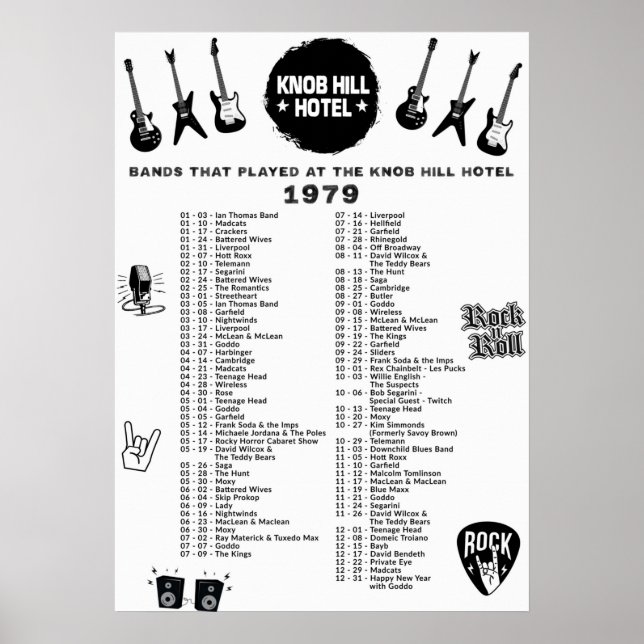Poster Bandes Qui Ont Joué Au Knob Hill Hotel 1979 (Devant)
