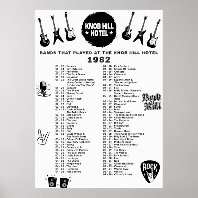 Poster Bandes Qui Ont Joué Au Knob Hill Hotel 1982 (Devant)