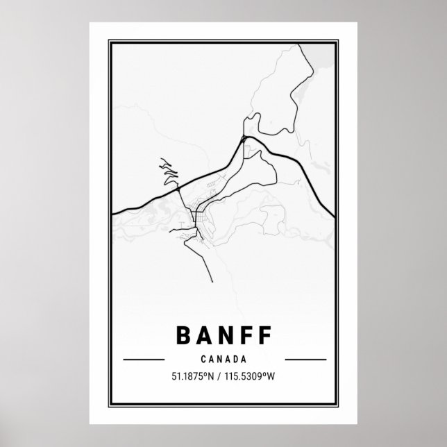 Poster Banff Alberta Carte de la ville de voyage Modern S (Devant)