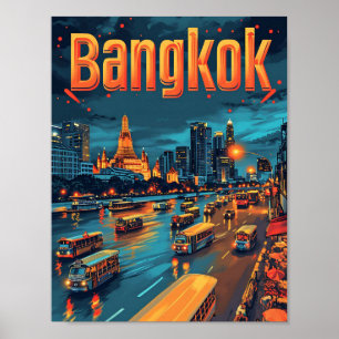 Poster Bangkok Thaïlande Illustration de voyage d'art Vin