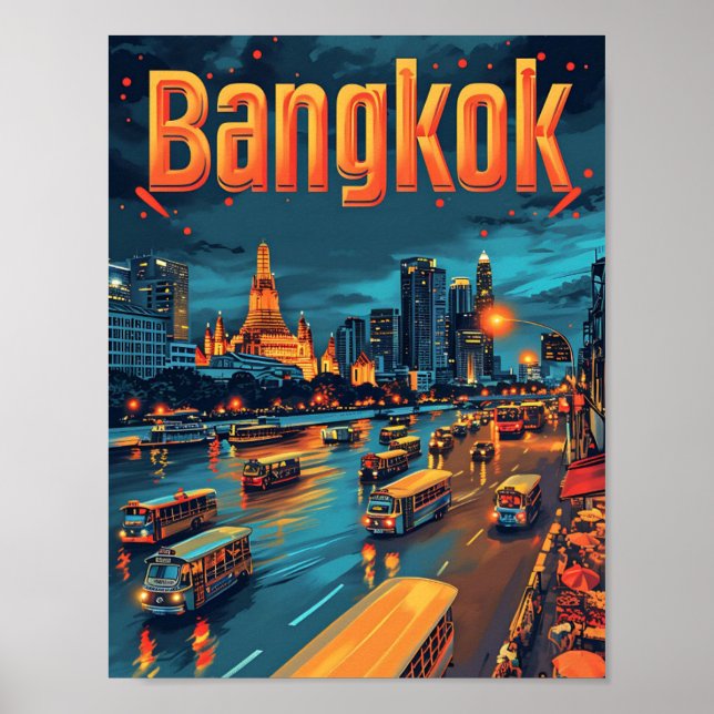 Poster Bangkok Thaïlande Illustration de voyage d'art Vin (Devant)