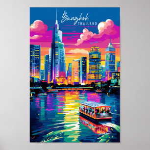 Poster Bangkok Thaïlande lieu de voyage vintage illustrat
