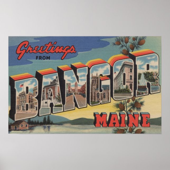 Poster Bangor, Maine, grandes lettres ScènesBangor, ME (Devant)