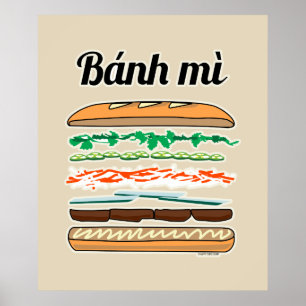 Poster Banh Mi sandwich vietnamien baguette de pain franç