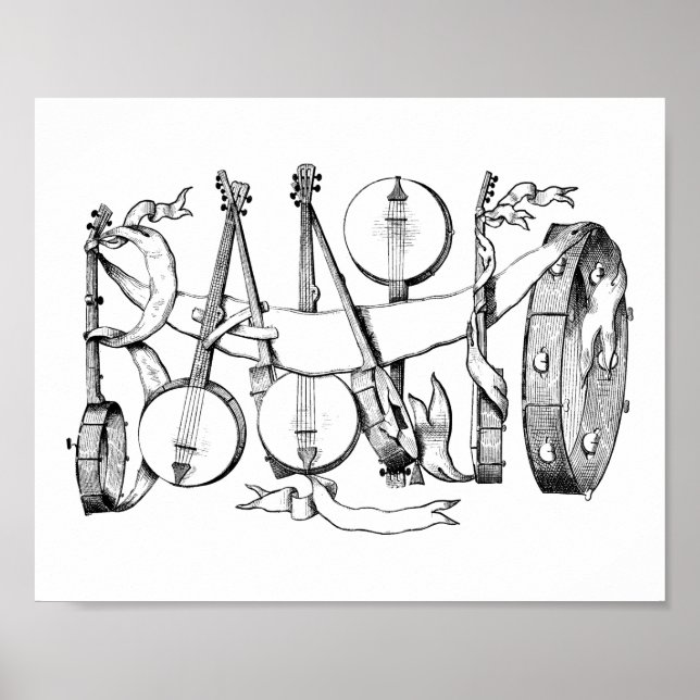 Poster banjo épelé avec banjos illustration art (Devant)