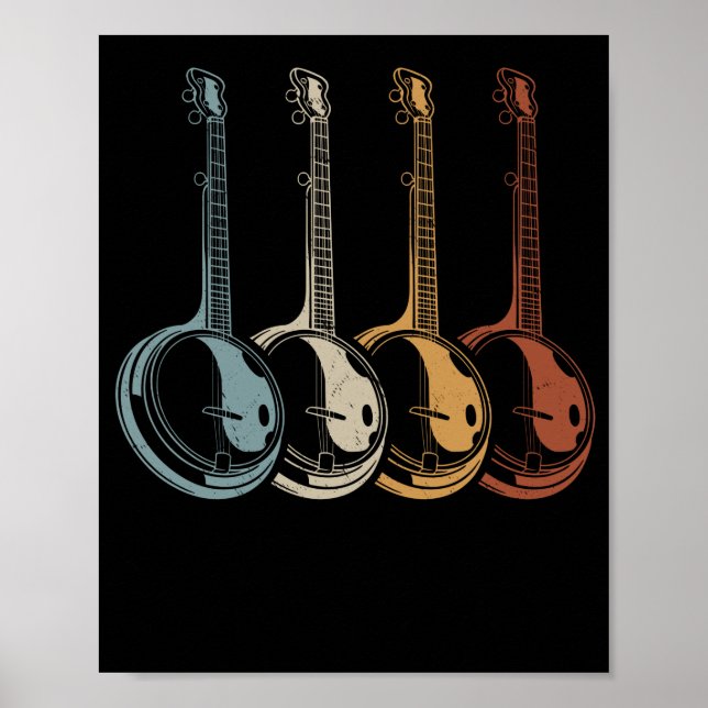 Poster Banjo Player Folk Country Music Retro Banjos (Devant)