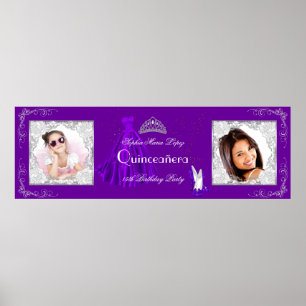 Poster Bannière Ajouter des Photos Fête Quinceanera Viole