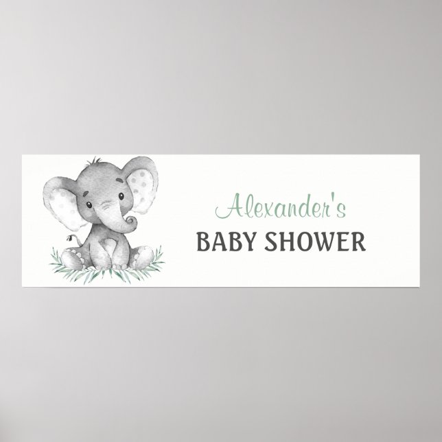 Poster Bannière Baby shower Eléphant Aquarelle (Devant)