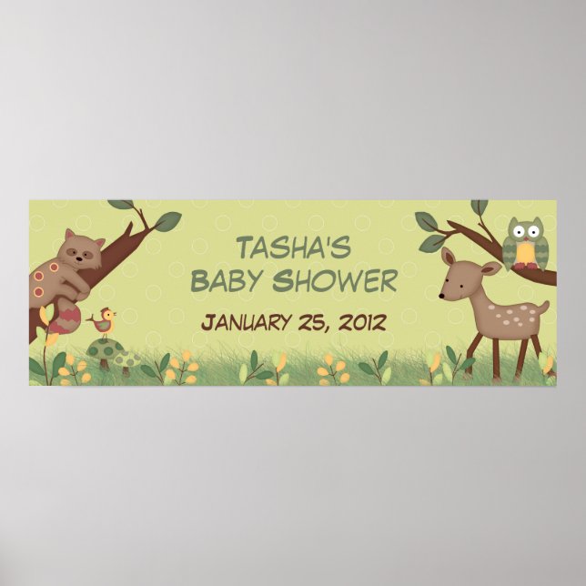 Poster Bannière Baby shower forestier enchanté (Devant)