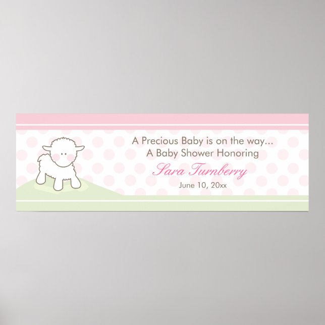 Poster Bannière Baby shower petit agneau | Fille (Devant)