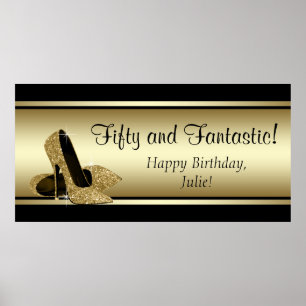 Poster Bannière d'anniversaire à talons hauts en or noir