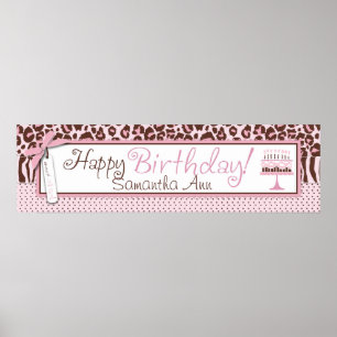 Poster Bannière d'anniversaire Cheetah Print and Cake