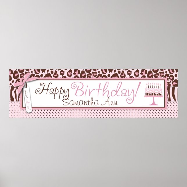 Poster Bannière d'anniversaire Cheetah Print and Cake (Devant)