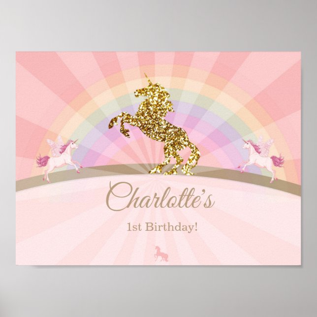 Poster Bannière d'anniversaire de la licorne | baby showe (Devant)