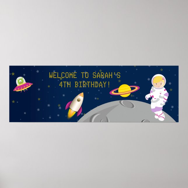 Poster Bannière d'anniversaire de l'astronaute spatial (Devant)