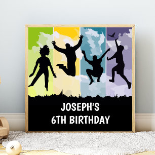 Poster Bannière d'anniversaire de trampoline pour enfants